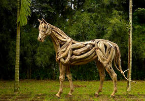 Driftwood Horse Stallion Sculpture