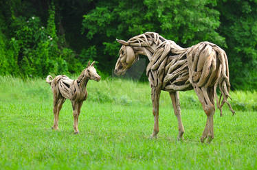 Peaceful Bond _Mare and Foal Teakroots Sculptures