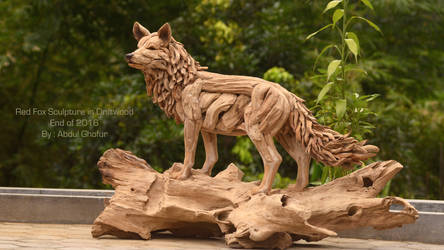 Red Fox Sculpture in driftwood