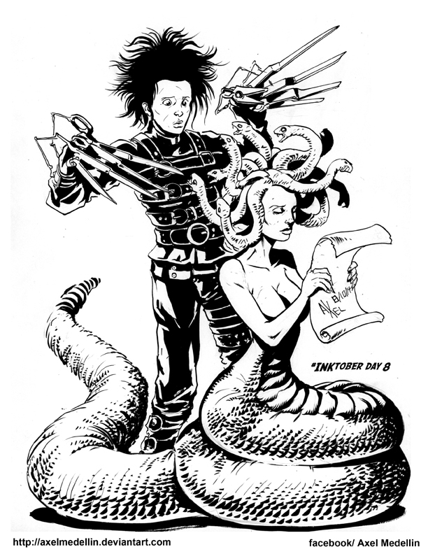 #INKtober 8: Edward Scissorhands and Medusa