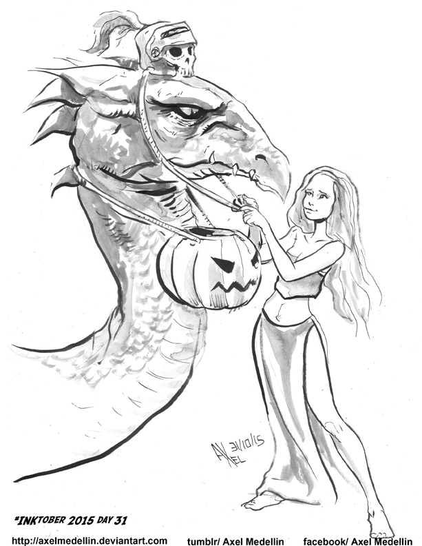 INKtober 2015 and Drawlloween Day 31. Dragon