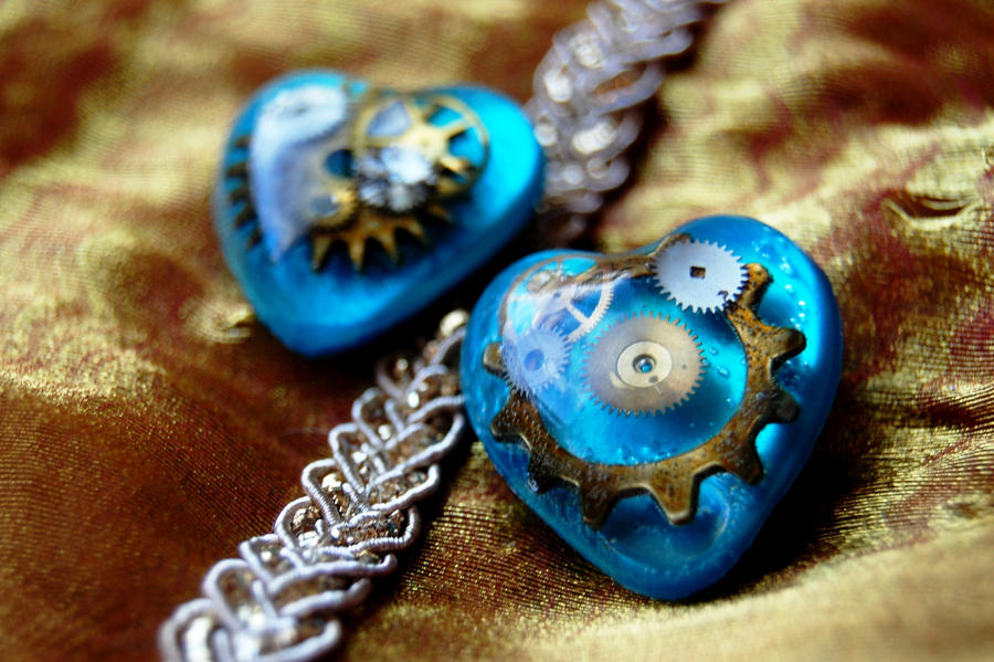 Steampunk Blue Gold Hearts