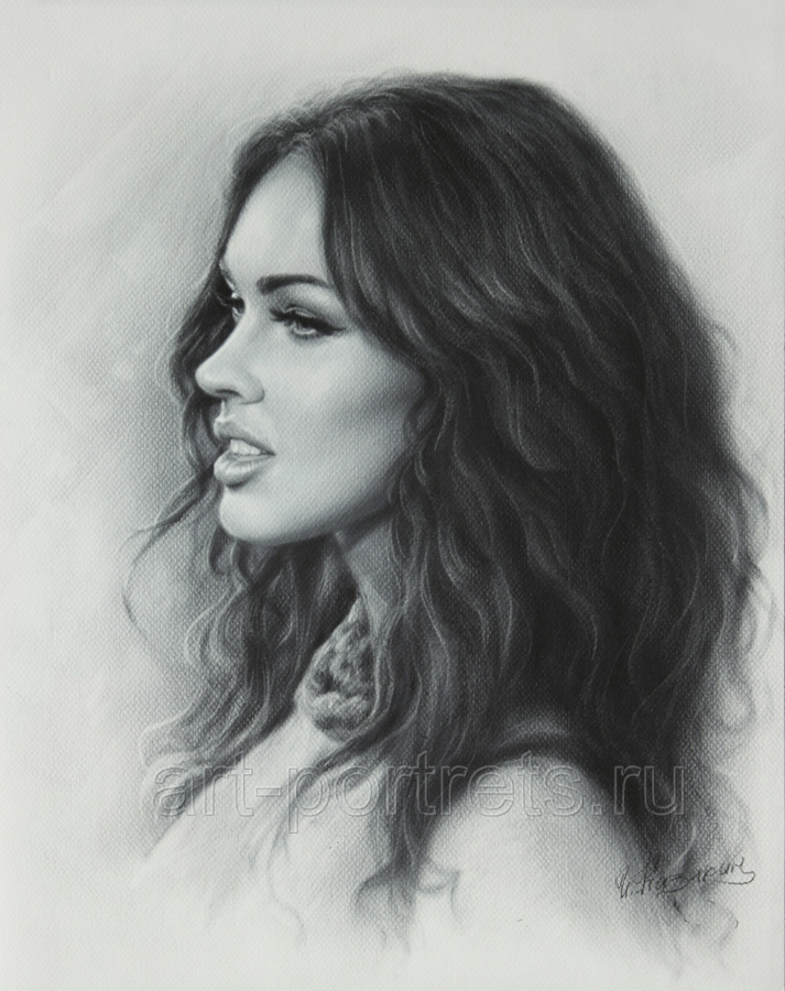 Portrait drawing Megan Fox by Dry Brush