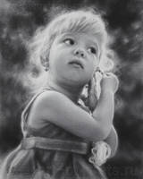 Black and white portrait drawing little girl