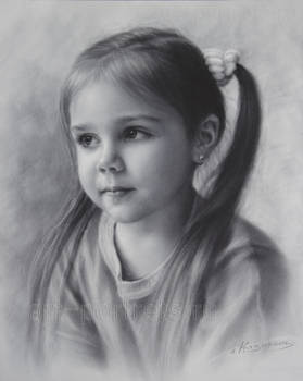 Child Portrait. Little Girl Drawing by Dry Brush