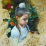 Painting of a little girl with a butterfly fragmen