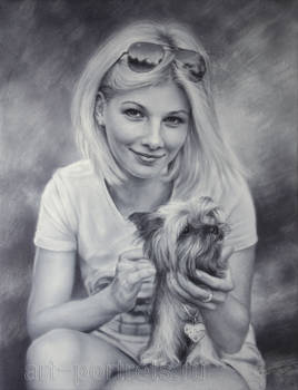 Portrait Drawing Girl with a little dog