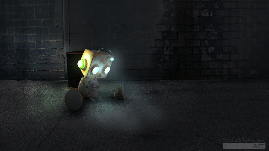 The Robot with the stuffed Rabbit by issabissabel