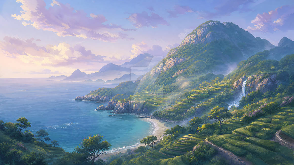 Pastel Mountain Bay And Green Terraces By Wallpaperswizard On DeviantArt pastel-mountain-bay-and-green-terraces-by-wallpaperswizard-on-deviantart