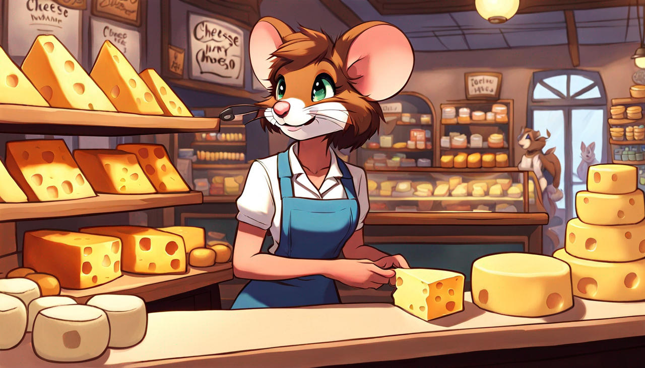 Mouse girl working at a cheese shop by 456catiscool on DeviantArt