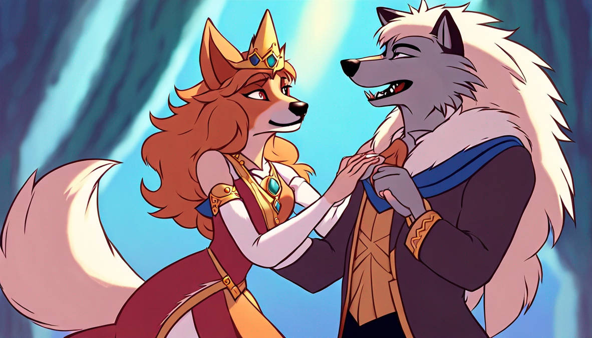 Wolf king dancing with his queen