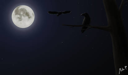 Ravens Under Full Moon