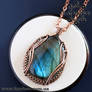 Wire wrapped copper pendant with blue labradorite