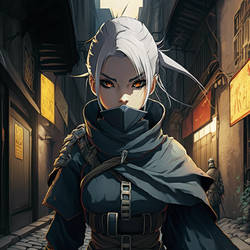 A beautiful female ninja master of time
