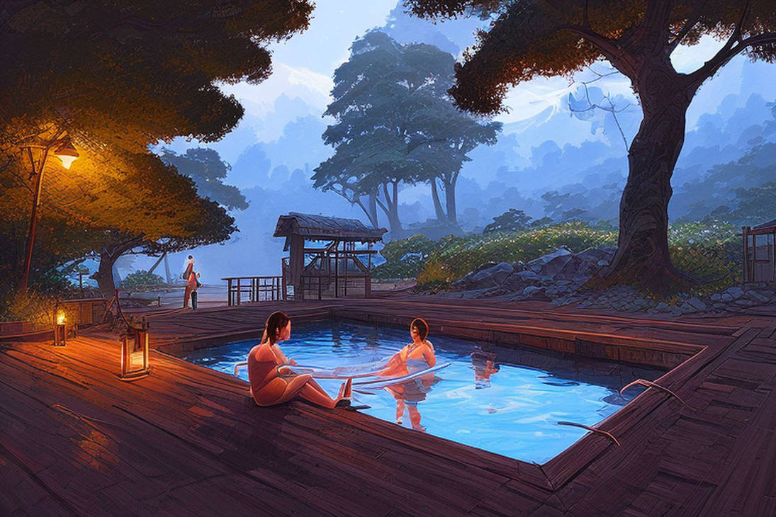 Japanese natural hot spring at night - 9 by Alby69 on DeviantArt