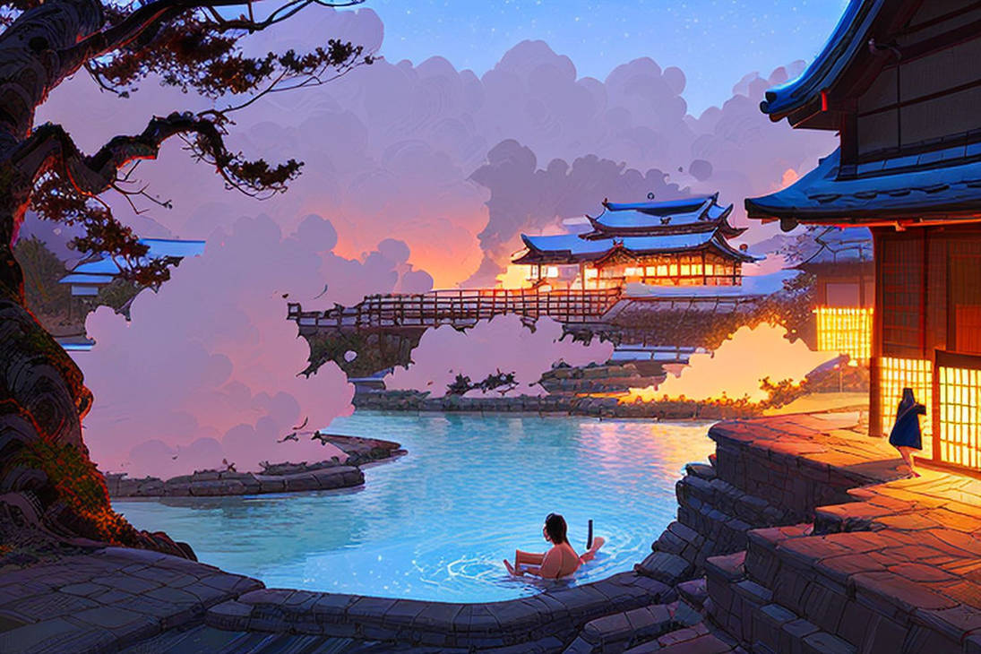 Japan Spring Night Japanese natural hot spring at night - 16 by Alby69 on DeviantArt
