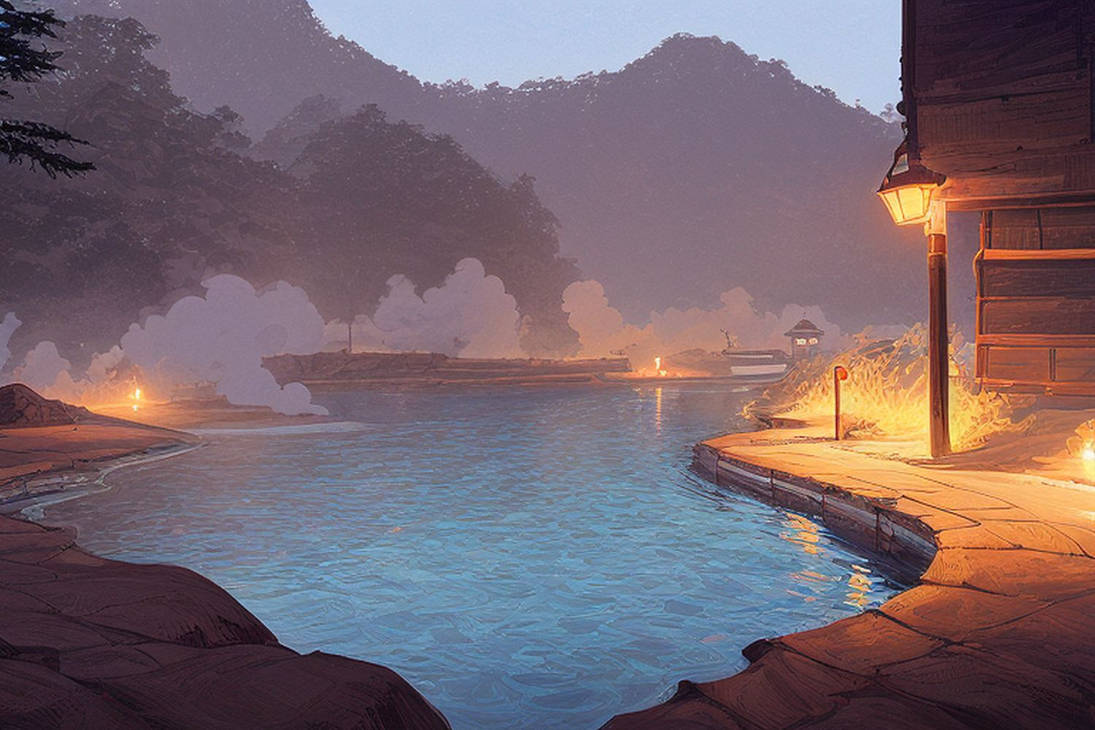 Japanese natural hot spring at night - 17 by Alby69 on DeviantArt