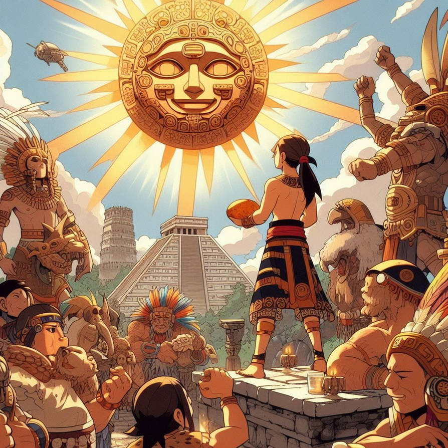Deviantart Aztec Ritual AI anime - Aztec celebrates the sun - 3 by Alby69 on DeviantArt