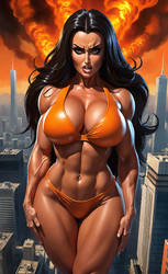 Muscular Giantess Abigail Ratchford Orange Bikini