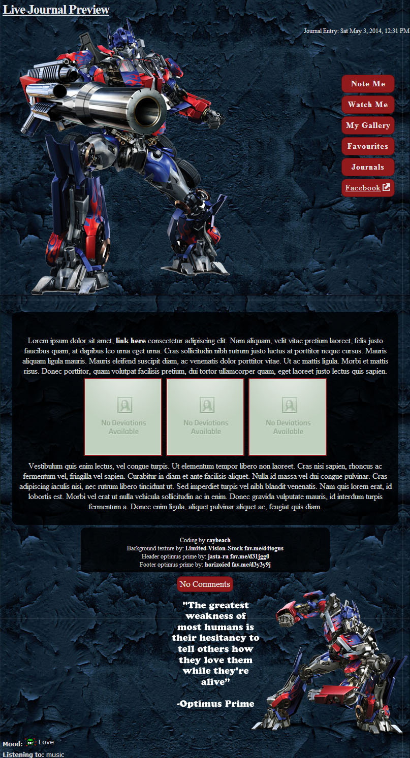 Optimus Prime CSS for FrizzieKizzie