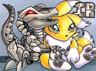 Iron Raptor + Renamon Conbadge by ScullyRaptor on DeviantArt