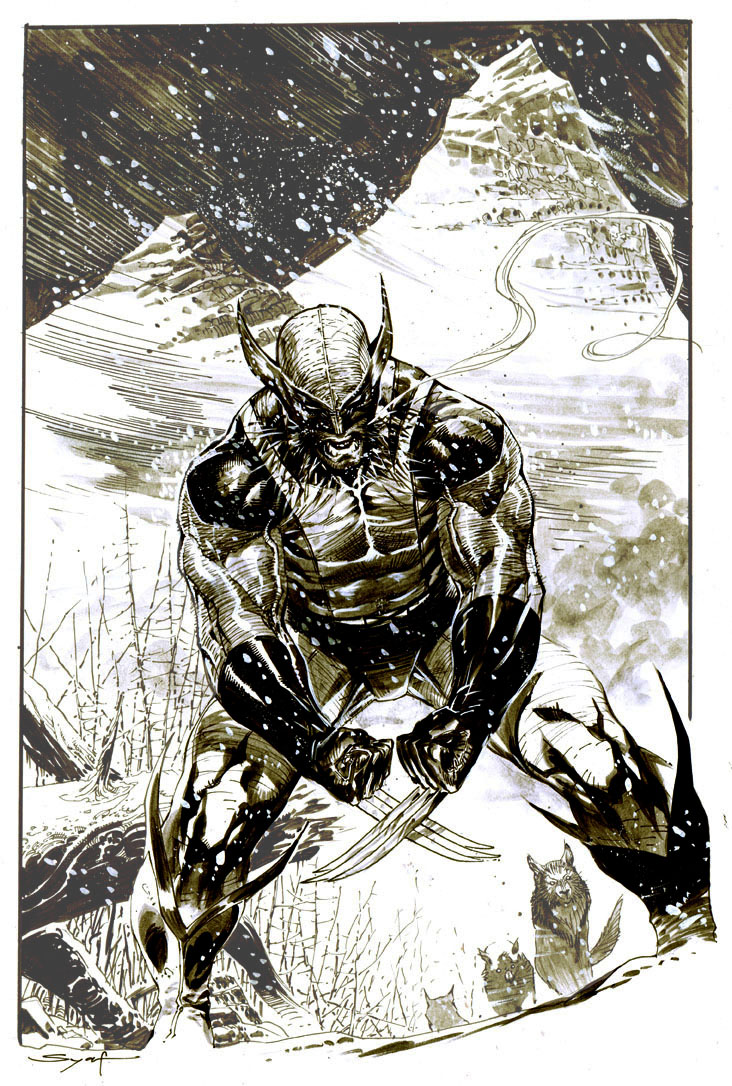 Wolverine in Snow Inkwash