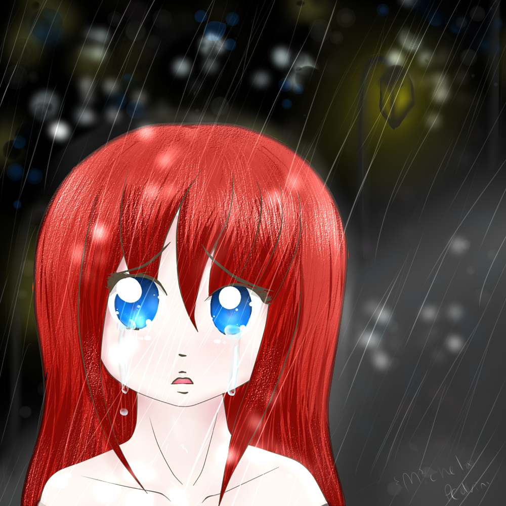 Sad Anime Girl in the Rain