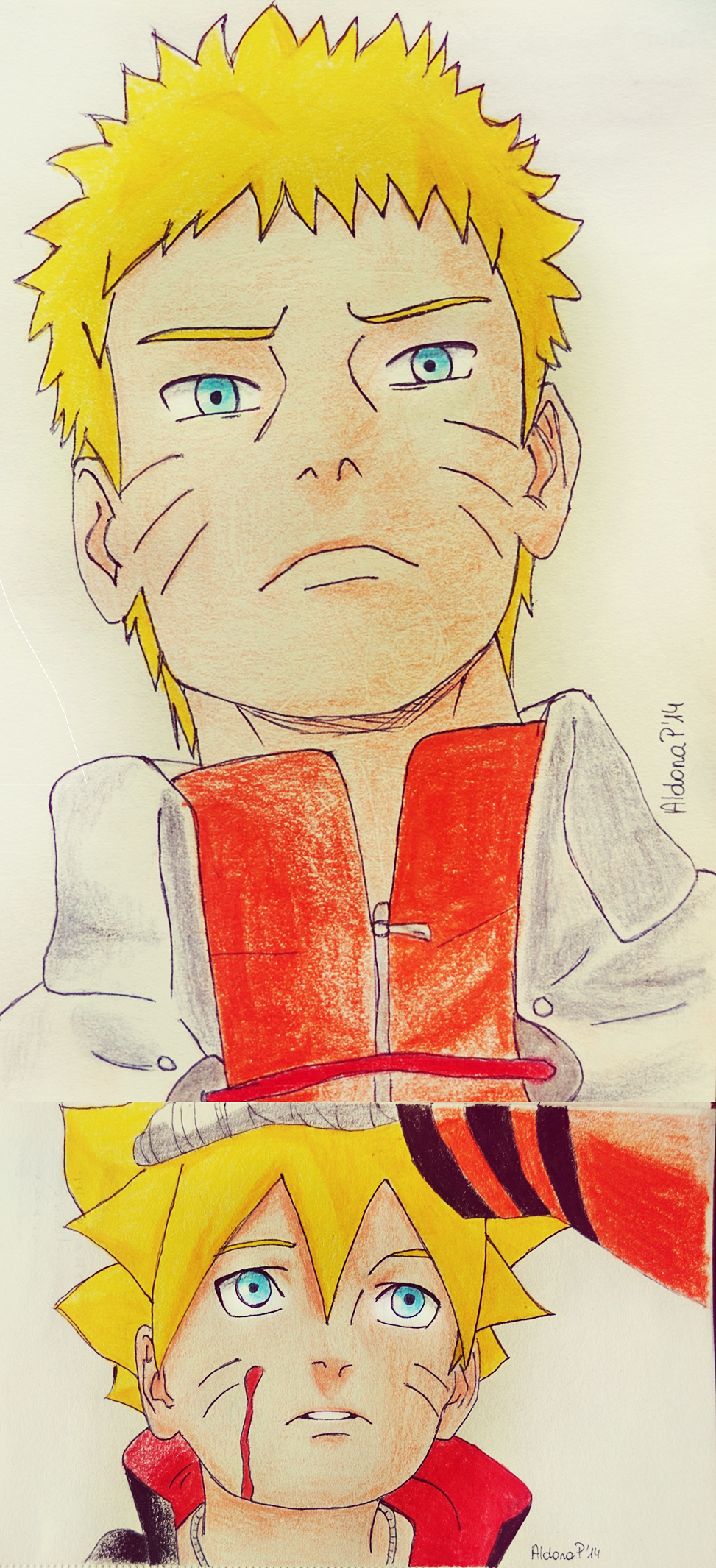 uzumaki naruto and uzumaki boruto (naruto and 2 more) drawn by