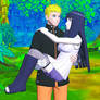 Naruto with Hinata in his arms.