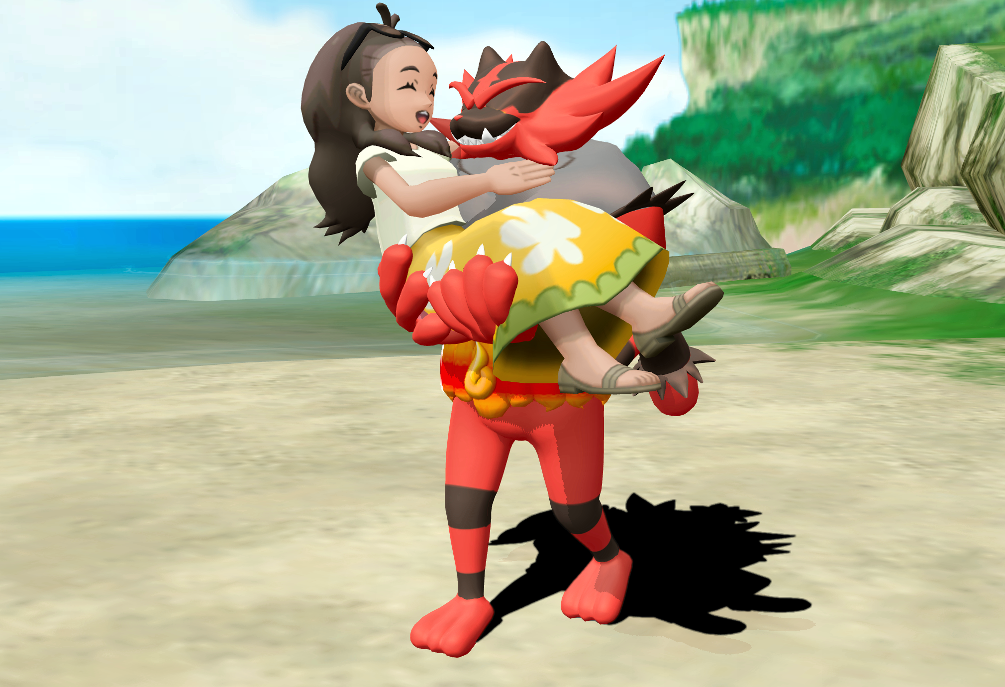 Incineroar carrying Sun/Moon player's mother