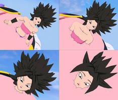 Caulifla stuck and sinking in Buu's Belly comic