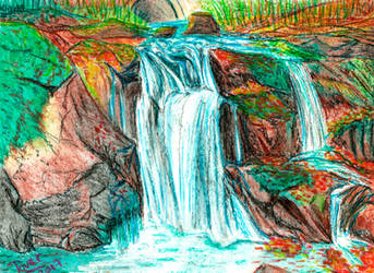 Autumn Waterfall - Pastel Oil version