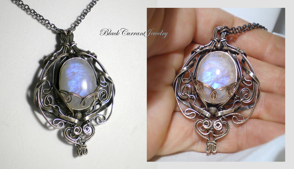 Rainbow Moonstone and Sterling Silver pendant