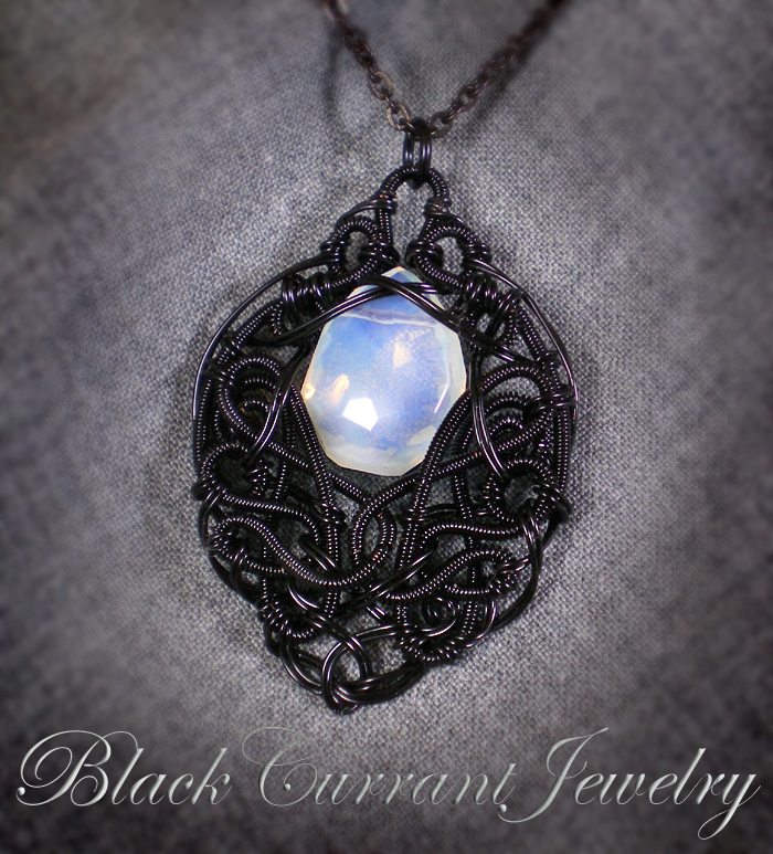 Syntetic Moonstone and Black Wire