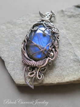 Large Blue Labradorite Pendant with dark silver