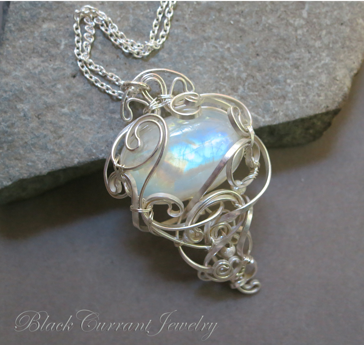 Rainbow in the Sky, moonstone and sterling silver