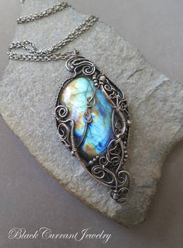 Large Multicolor Labradorite, dark sterling silver