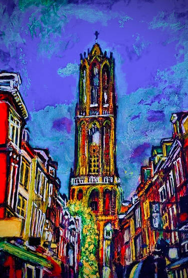 Dutch Cathedral Of Utrecht | Acrylic Oil Pastels