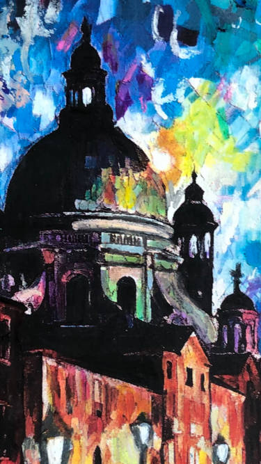 San Marco Lighted | Acrylic Oil Pastel Painting