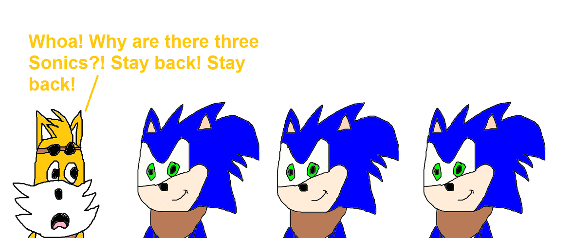 Tails is Surrounded by 3 Sonics