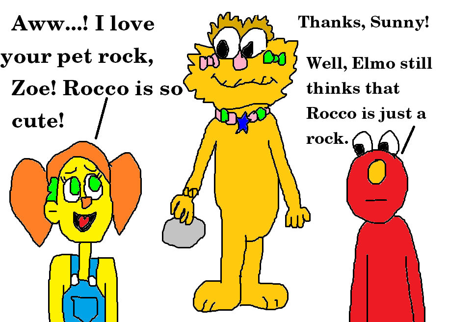 Elmo Rocoo Sunny Monster and Elmo Saw Zoe's Pet Rock, Rocco by ...