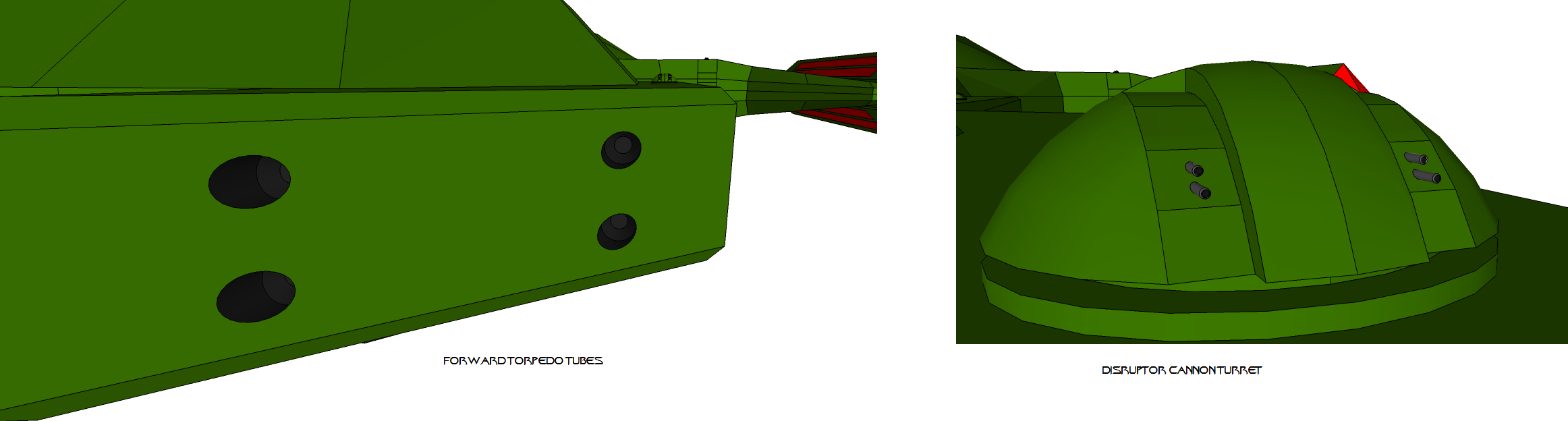 Torpedo tube and disruptor turret closeup