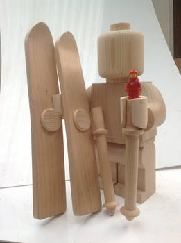 Wooden lego skier