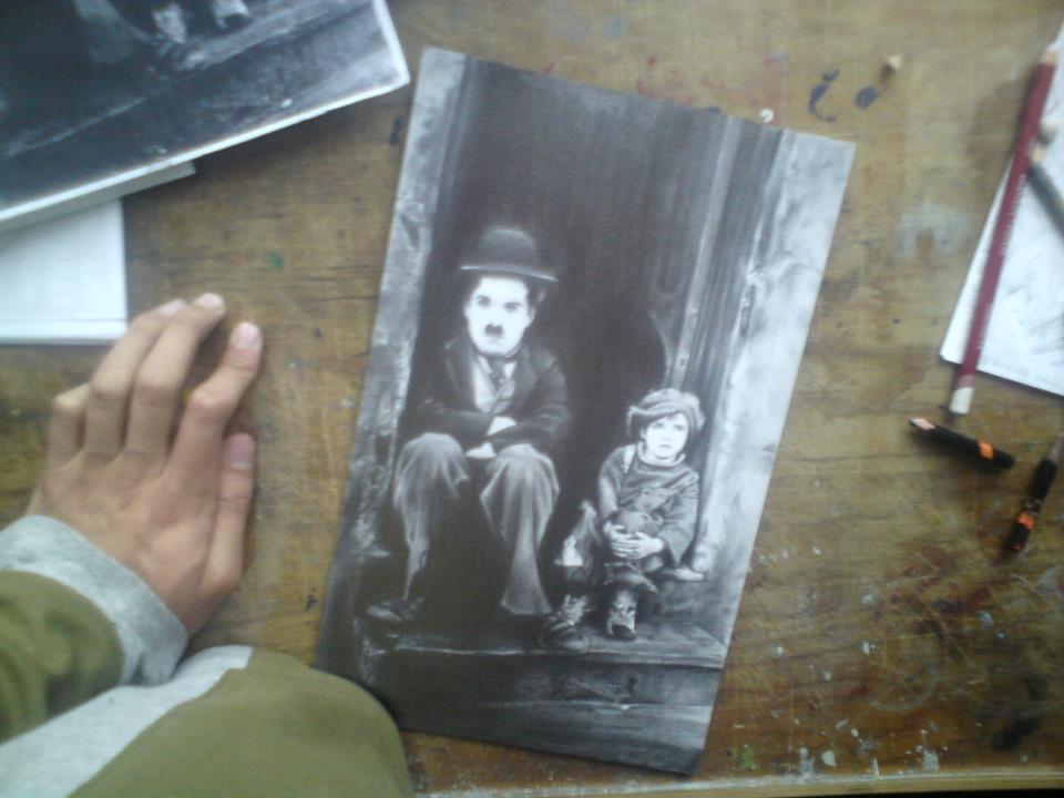 Charles Chaplin with Pencil