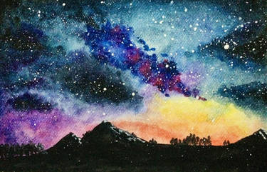 Watercolour practice: Starry Night