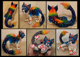 Rainbow Treasure Dragon Kitten Art Doll