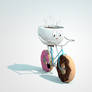 Coffee cup riding on his dounut wheel bicycle