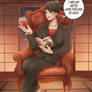 Rin Shinomiya drinks wine, reading Buffy Season 8