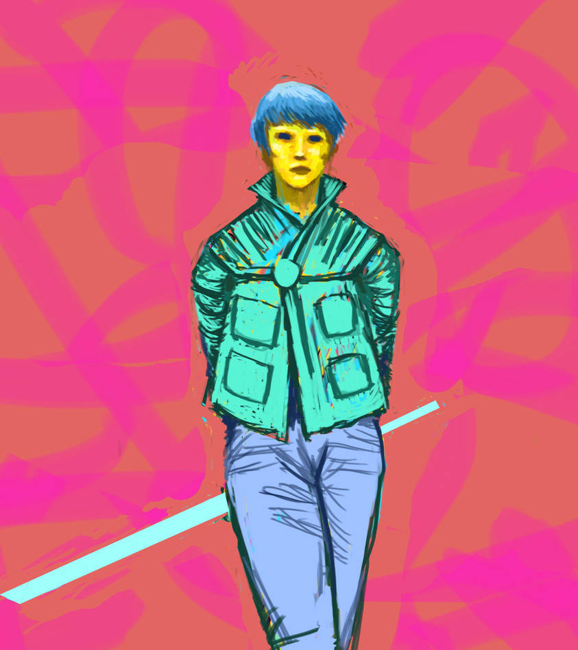Neon Girl with Neon Sword