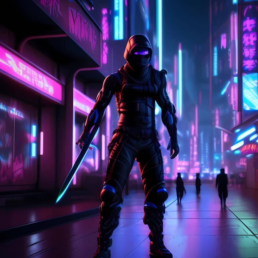Futuristic ninja in a city full of neon lights by Dawidexu123 on DeviantArt
